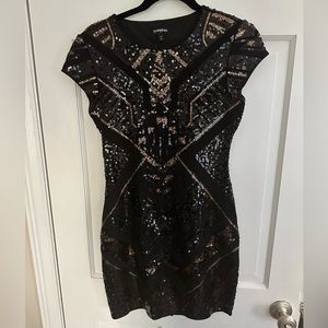 Black and gold sequined party dress express size small